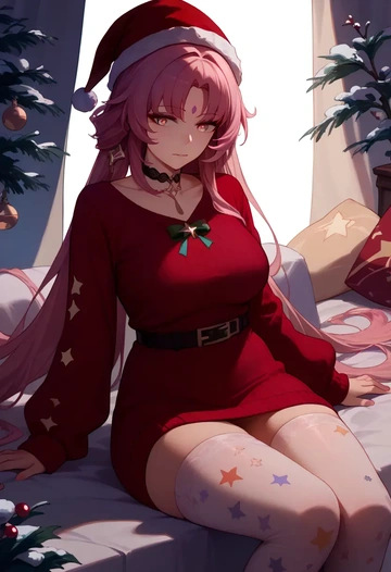 star rail,fu xuan,Christmas,sweater dress,stockings  - AI generated anime art